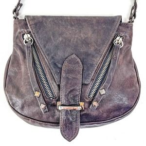 Treesje Crossbody Shoulder Bag Brown Leather Silver Hardware 8.5" long 7.5"T